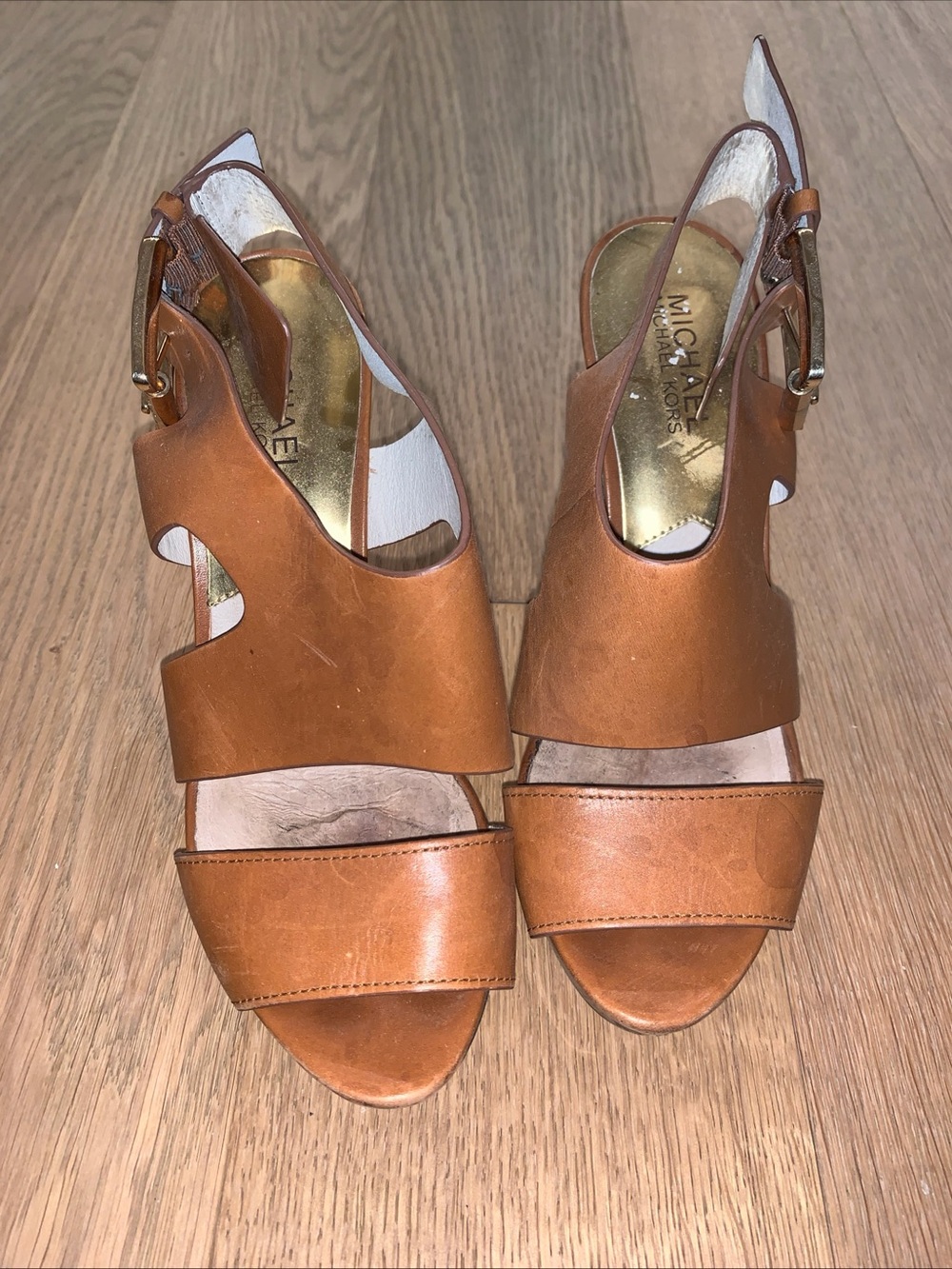 MICHAEL Michael Kors Cognac Leather Open-Toe Slingback Heels